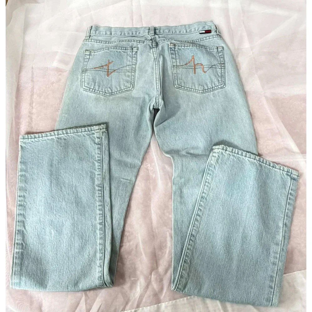 Tommy Jeans Women's 7 Light Wash Wide Leg Denim Y2K Vintage Tommy Hilfiger Jeans